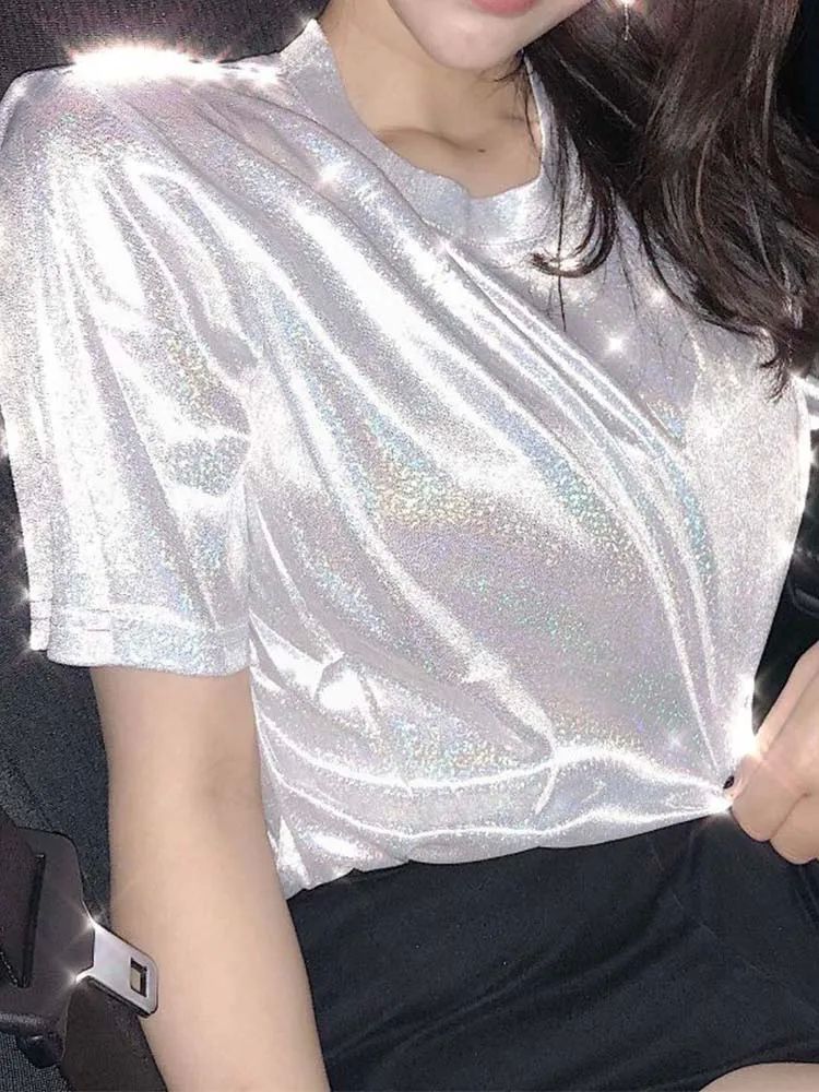 短袖宽松T恤反光女士上衣