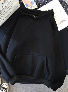 Long sleeved solid color pullover hoodie女士长袖纯色套头卫衣