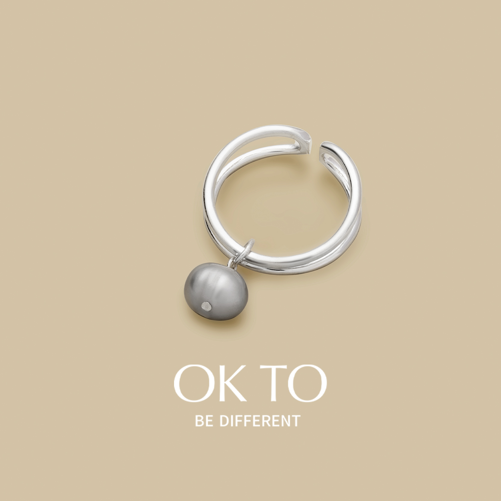 OKTO异形灰珍珠开口戒指925银