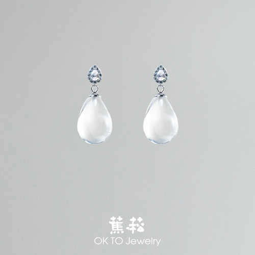 OKTO天然白水晶水滴造型耳环