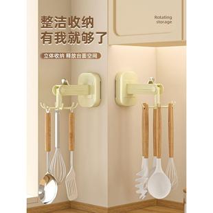 旋转吸盘挂钩免打孔锅具勺子收纳架厨房家用锅铲架挂架壁挂置物架