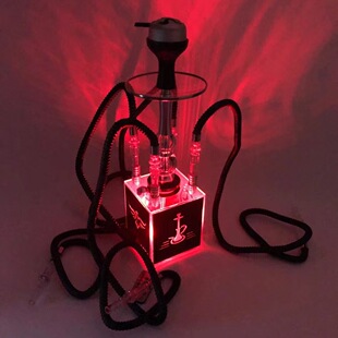 LAZADA热卖亚克力水烟壶套装带LED灯正方体水烟成品配件水烟壶