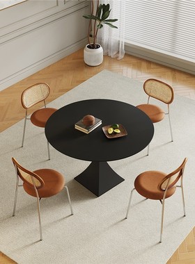 意式极简岩板圆形餐桌简约纯白色奶油风家用圆桌小户型餐厅饭桌子