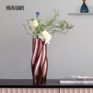 博西家居 马蒂斯桔色不规则鼓包玻璃花瓶创意家居客厅水培插花器
