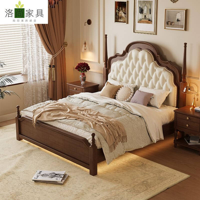 美式复古实木床主卧大床1.5米1.8法式轻奢软包婚床欧式家具双人床