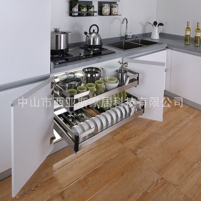 对开门式安装！不锈钢 阻尼轨道炉台拉篮 抽屉 碗碟篮 平篮 整套,特色手工艺,其他特色工艺品,淘宝优惠券,粉丝福利购,淘宝优惠卷
