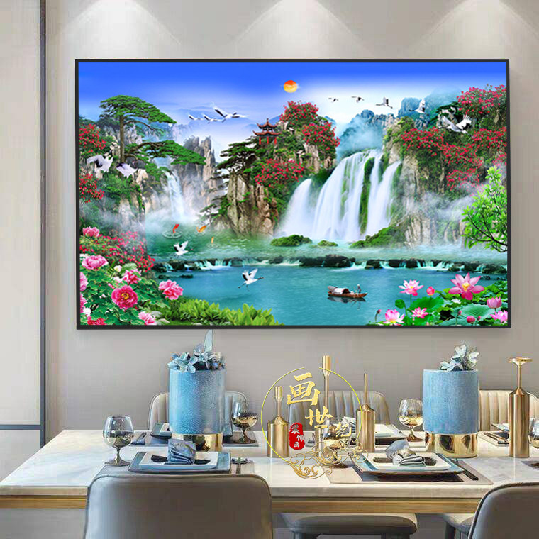客厅中式招财装饰画高清晶瓷挂画