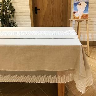 棉花大盗现代简约公主餐桌布艺素色北欧风客厅长方形蕾丝茶几台布