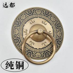 仿古门把手老式 纯铜门环中式 实木大门拉环复古如意带花全铜门拉手