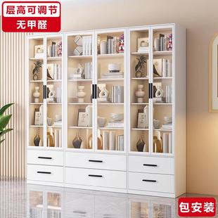 钢制书柜带玻璃门家用防尘客厅现代简约落地铁艺书架组合展示柜子