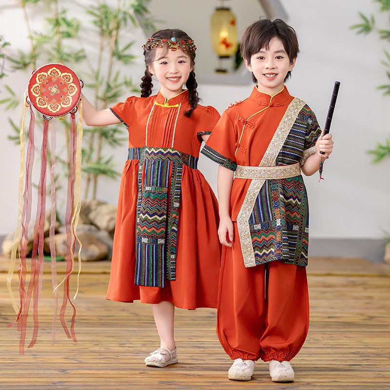 儿 童中国风汉服少数民族舞蹈服套装幼儿园园服六一蒙古演出服装