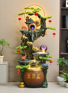 聚宝盆流水摆件循环水招财客厅玄关装饰办公室乔迁葫芦生财风水轮