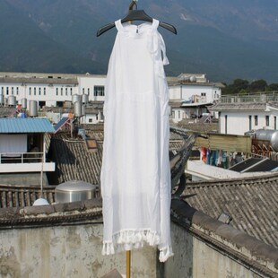 扎染白坯夏季新款度假风吊带连衣裙大摆裙复古碎花裙过膝裙民族风