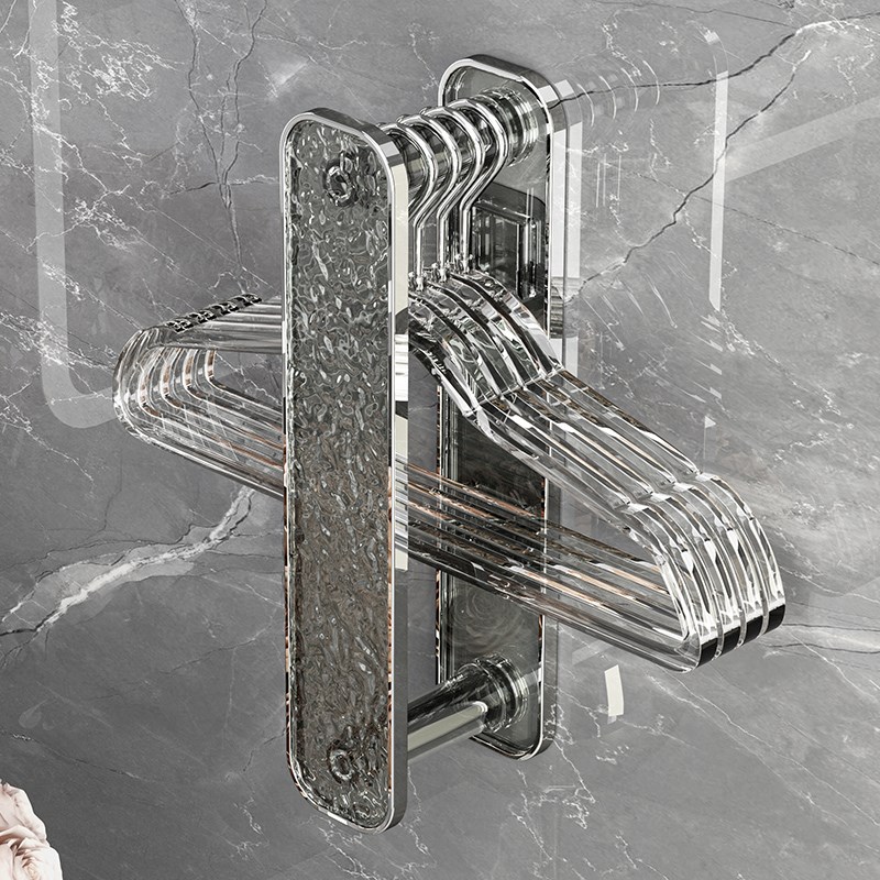 轻奢衣架收纳架免打孔阳台晾衣架夹子整理架家用壁挂可伸缩置物架