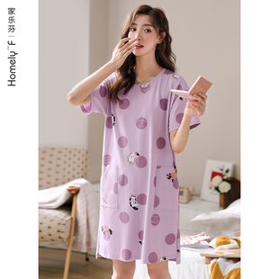 睡裙女士睡衣裙子夏季夏天纯棉短袖薄款可爱孕妇宽松加大码连衣裙