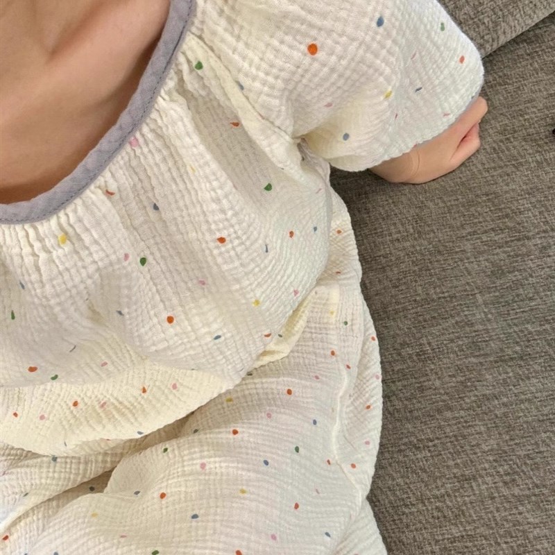 高级感波点双层婴儿棉纱睡衣女春秋款纯棉长袖睡裙家居服连衣裙子