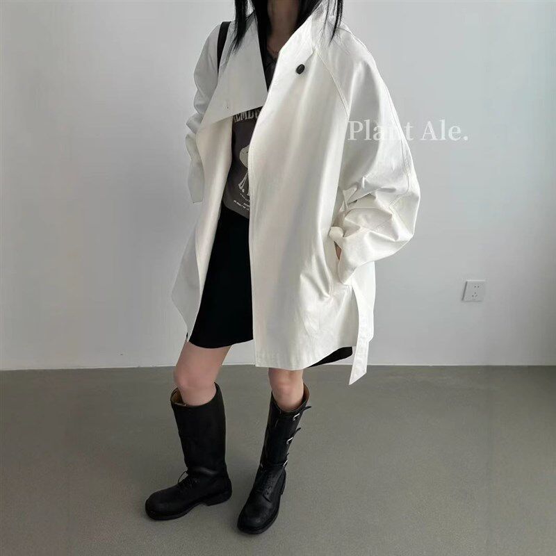 2025春上新一粒扣老钱风气质松弛感慵懒中长款风衣休闲外套E8099