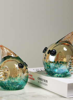 轻奢简约水晶琉璃鱼摆件客厅电视柜卧室玄关样板房玻璃装饰品摆设