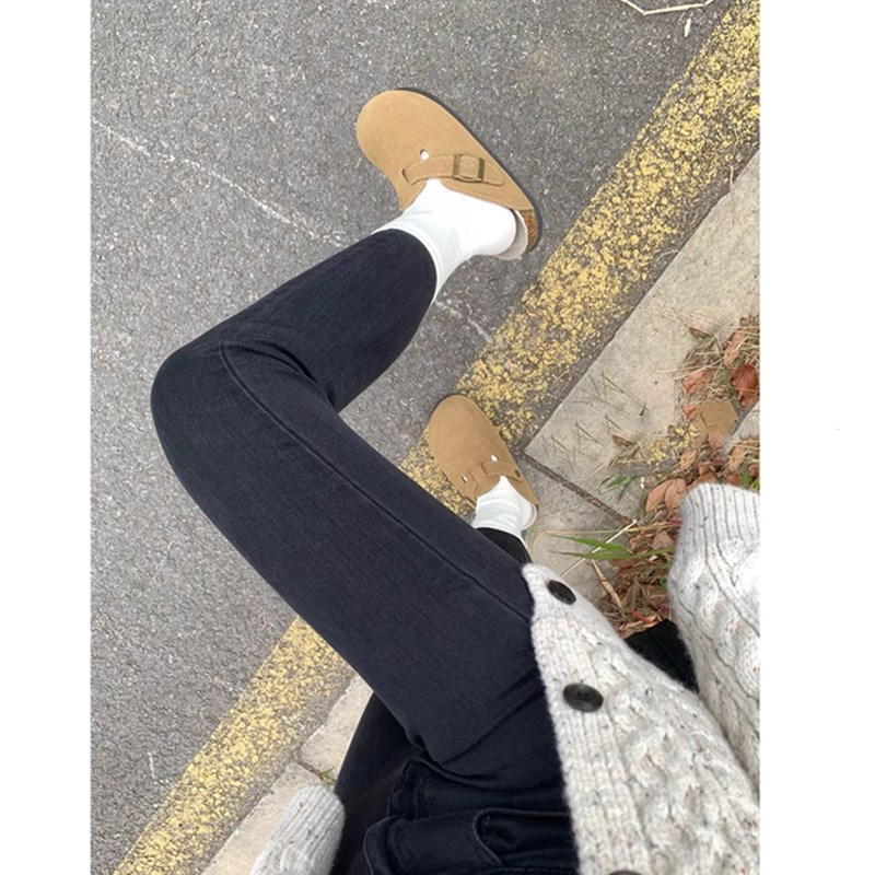 孕妇牛仔裤黑色九分秋冬季新款外穿托腹小脚紧身打底长裤加绒加厚