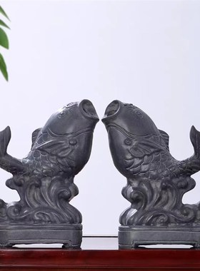 石雕喷水鱼摆件家用天然青石雕刻发财鱼年年有余庭院水池户外装饰