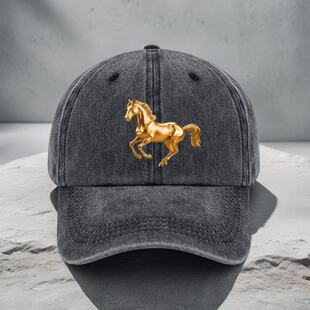 新款金驰骏马印花帽子马年男女棒球帽百搭男士帽子鸭舌帽遮阳帽