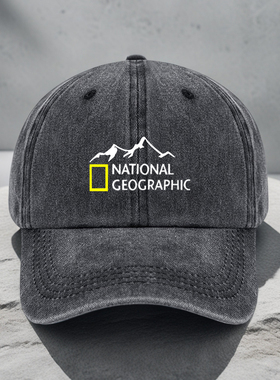 国家地理山峰鸭舌帽National Geographic印花做旧棒球帽男女帽子