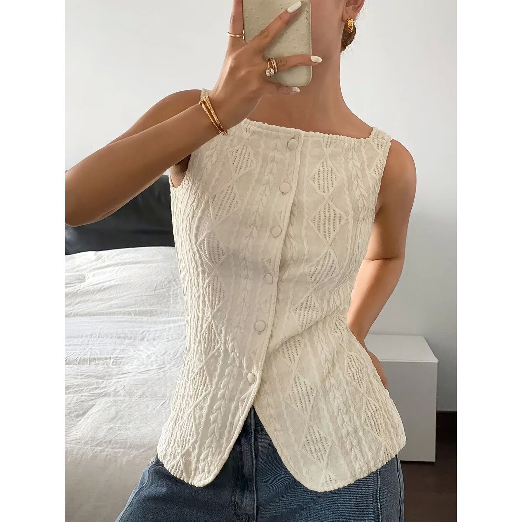 女士纹理单排扣修身背心 Texture single breasted slim fit vest