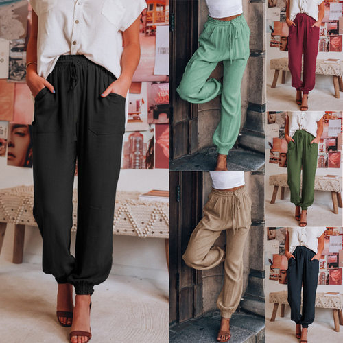 Drawstring elastic waist harem pants woman抽绳松紧腰哈伦裤女
