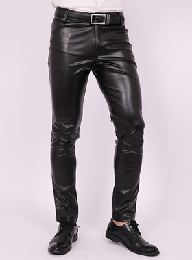 Slim fitting leather pants with small legs小脚裤修身皮裤男士