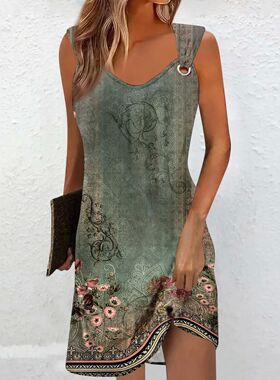 ose Sleeveless V Neck Metal Button Vestidos Verano Moda 2024