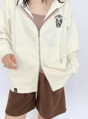 LIFEWORK2024秋冬新款连帽卫衣男女情侣装宽松休闲开衫外套上衣服