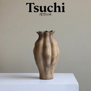 景德镇手工原土陶瓷花瓶侘寂风花瓣口花器日式 样板间民宿花器摆件