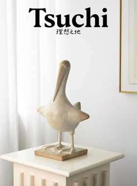 现代中古鹈鹕鸟雕塑复古仿石雕艺术摆件电视柜玄关动物桌面装饰