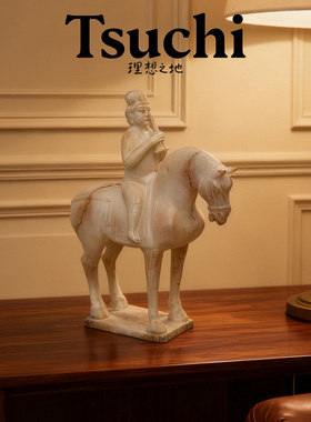 人物雕塑骑马摆件新中式复古样板房玄关茶几搭配软装马到成功装置