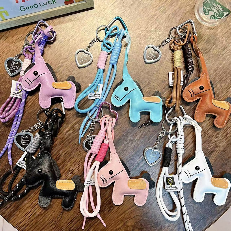 简约皮革小马钥匙扣挂件卡通马背包汽车时尚钥匙链配饰小礼品
