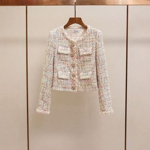 外套女秋季 香風新款 花呢圓領家SP重工高級感法式 鑲鉆小編織短款