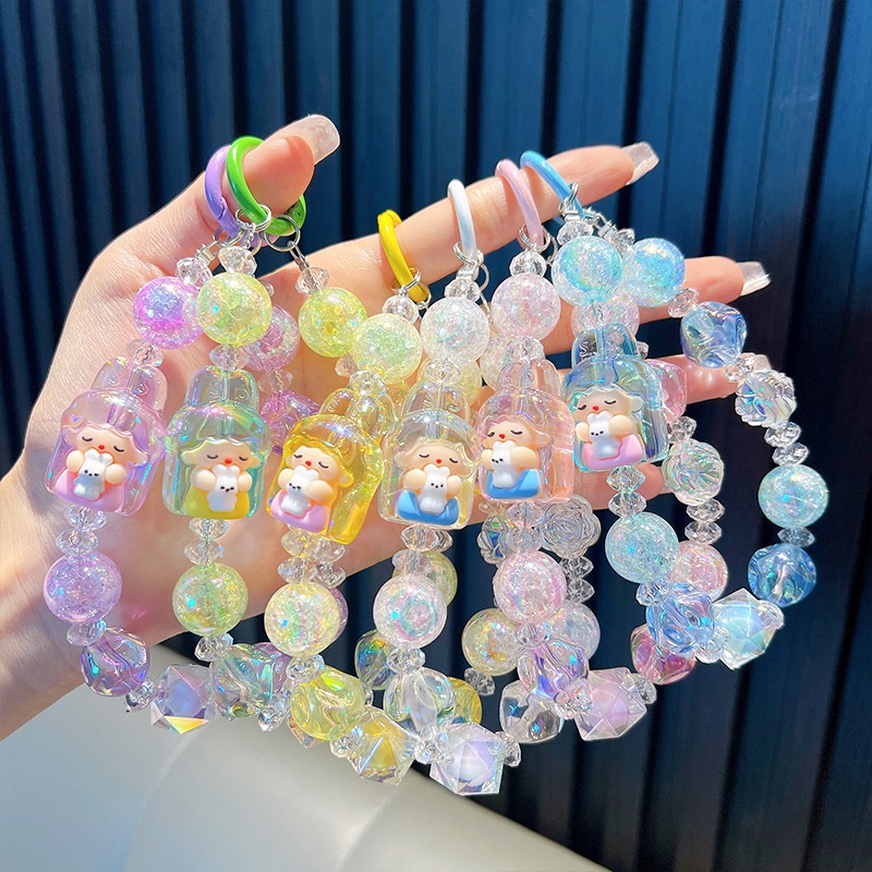 小兔子串珠钥匙扣兔耳娘手机链配饰挂链女情侣包包车钥匙链小礼品