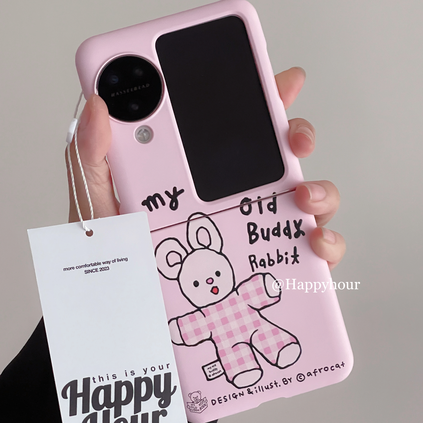 ins格纹兔子小折叠保护套