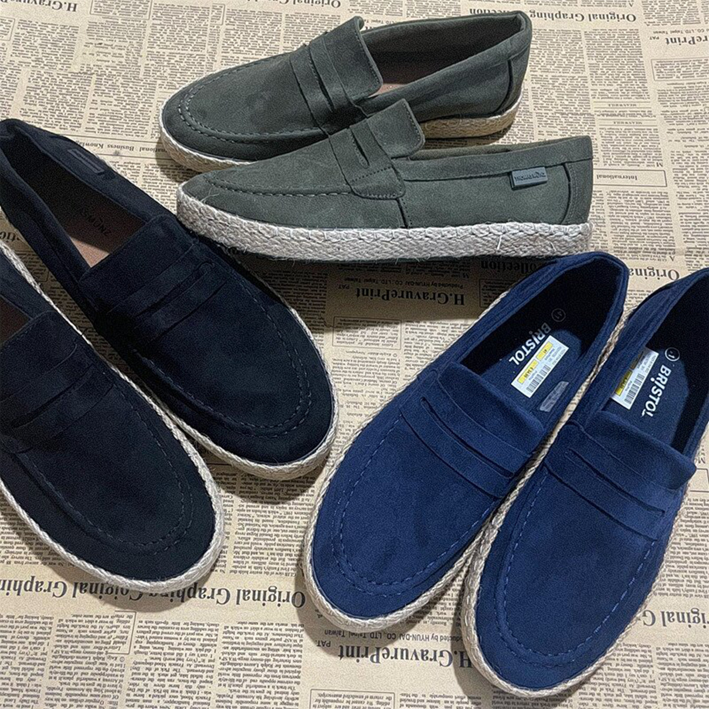 外贸剩余男款47大码牛筋低帮反绒乐福鞋一脚蹬开车鞋舒适透气好穿