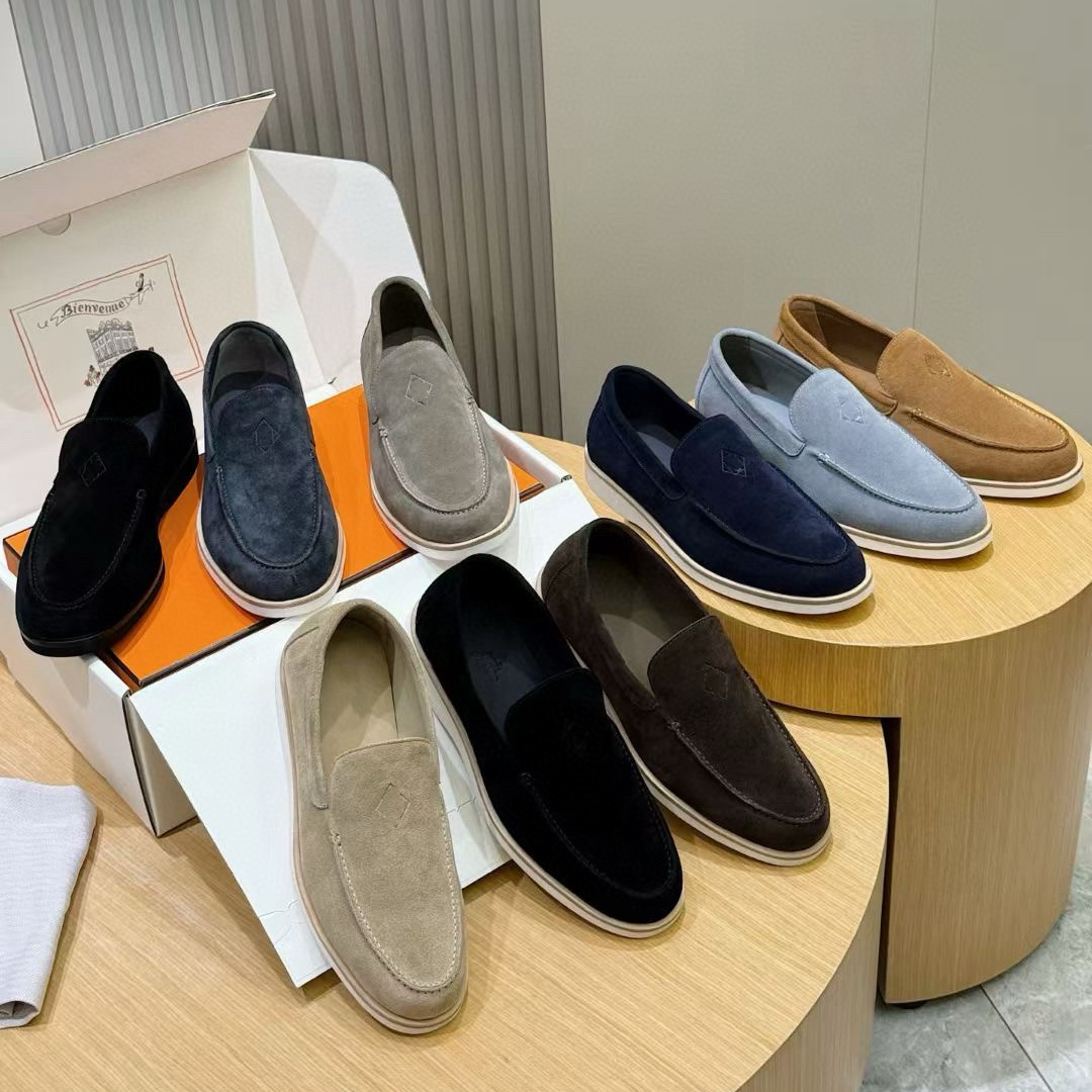 欧洲站新款h家真皮乐福鞋男真皮软底舒适豆豆鞋一脚蹬休闲皮鞋