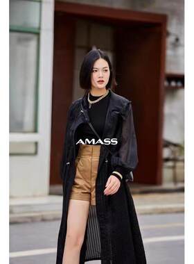 【商场同款】AMASS 新款施双层欧纱亮片拼接连帽气质风衣 5400626