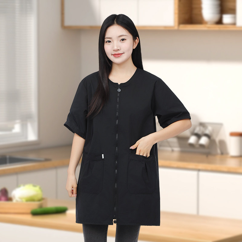 短袖圆领时尚女罩衣大人新款做饭家用外套围裙厨房干活工作服夏天