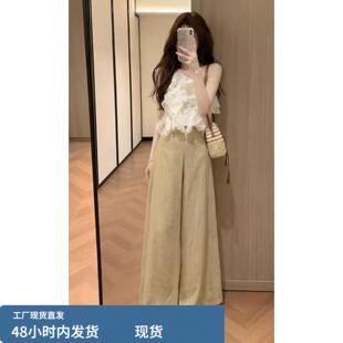 露肩衬衫上衣宽松阔腿裤两件套女夏天穿搭一整套2026法式温柔慵懒