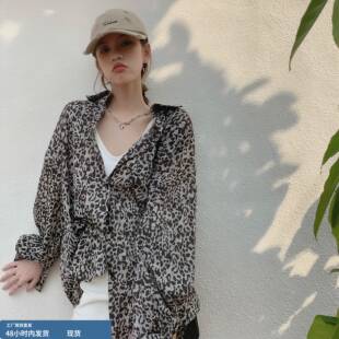 韩系oversize豹纹衬衫开衫女夏季慵懒风休闲宽松时尚上衣防晒衣