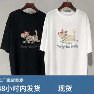 中长版白色圆领短袖T恤女款夏季穿搭薄款轻奢高级感大版印花上衣