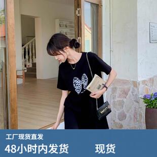 黑色大码连衣裙女夏宽松胖mm显瘦遮肚藏肉减龄拼接长款T恤鱼尾裙
