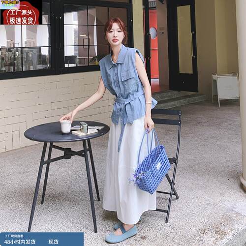 韩系chic穿搭套装裙女2025夏季新款高级感无袖衬衫半身裙两件套潮