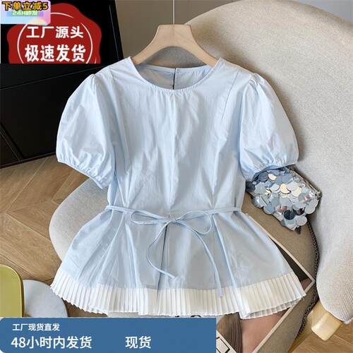 广州十三行女装爆款休闲衬衫2025年夏季款时尚设计感别致撞色上衣