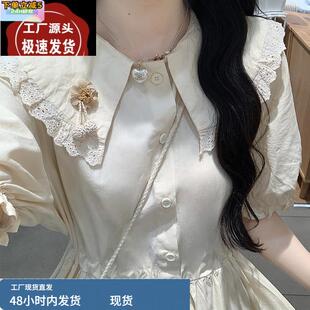 女大童连衣裙夏季长裙初中生娃娃领纯棉裙子长款加肥加大码学院风