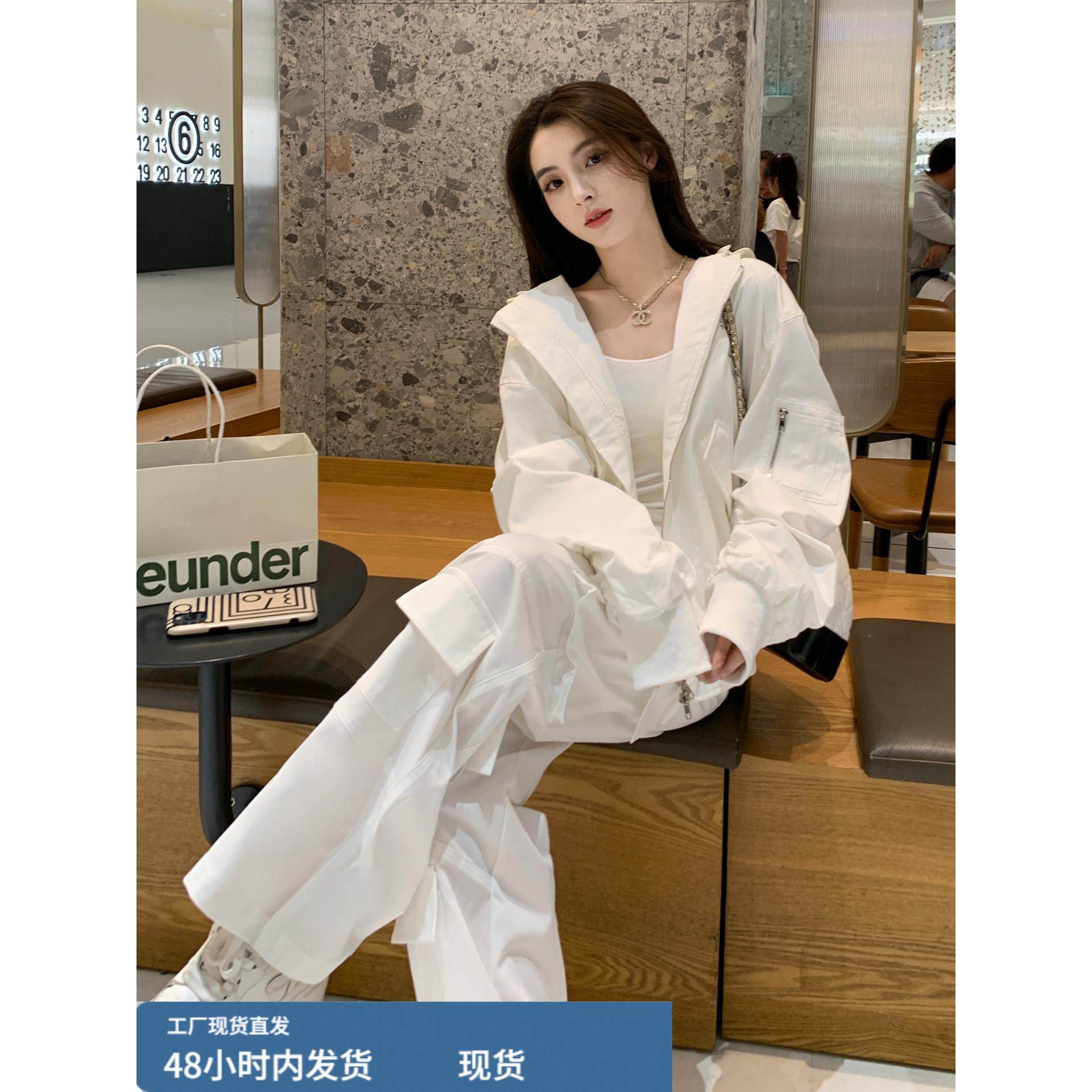 白色高级感套装女2025秋季韩系减龄运动休闲棒球服工装裤两件套,孕妇装/孕产妇用品/营养,套装,淘宝优惠券,粉丝福利购,淘宝优惠卷